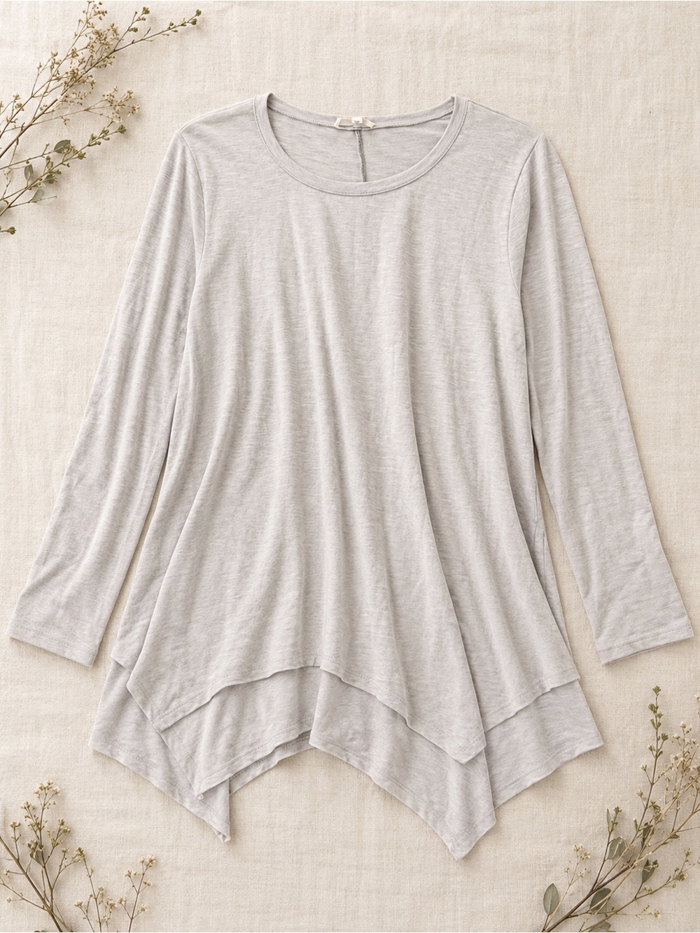 Easel Lightweight Gray Long Sleeve Asymmetrical Hem Tunic Soft Casual Layering